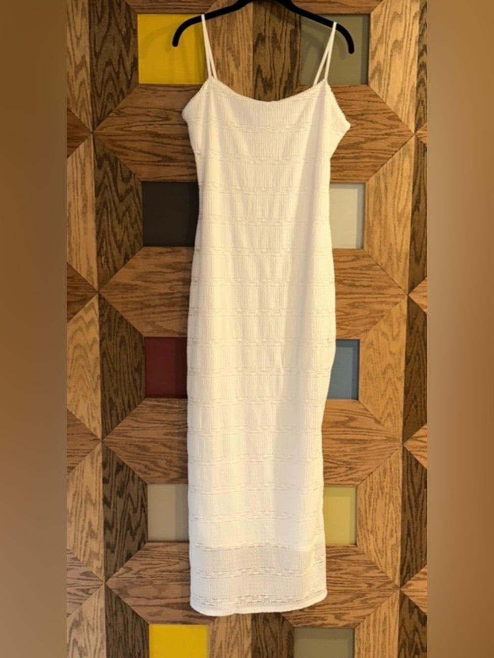 Magnolia Boutique Sleeveless Dress White Crochet Knit Spaghetti Strap Maxi Sz L - Picture 2 of 9